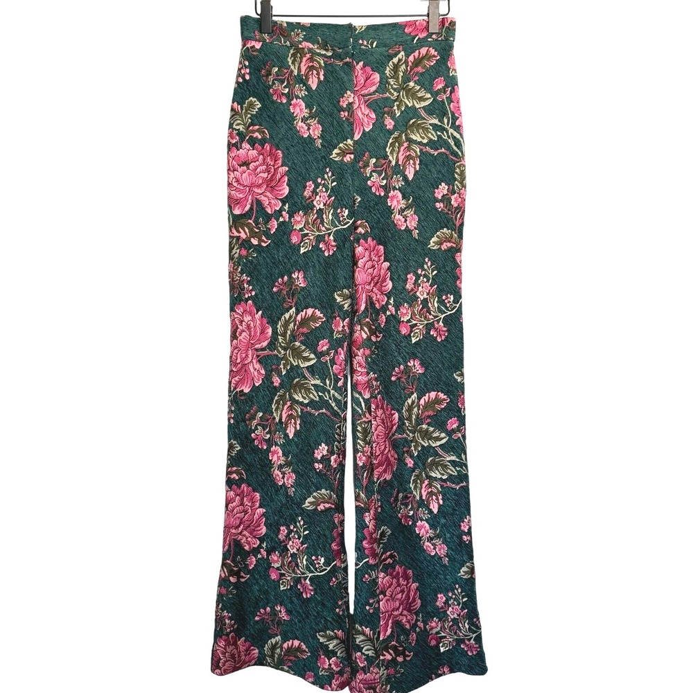 Tadashi Shoji Pants 4 Floral Jacquard Wide Leg High Rise Teal Pink Avant Garde